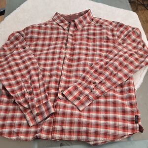 Prana Red and White Plaid Button Down Shirt